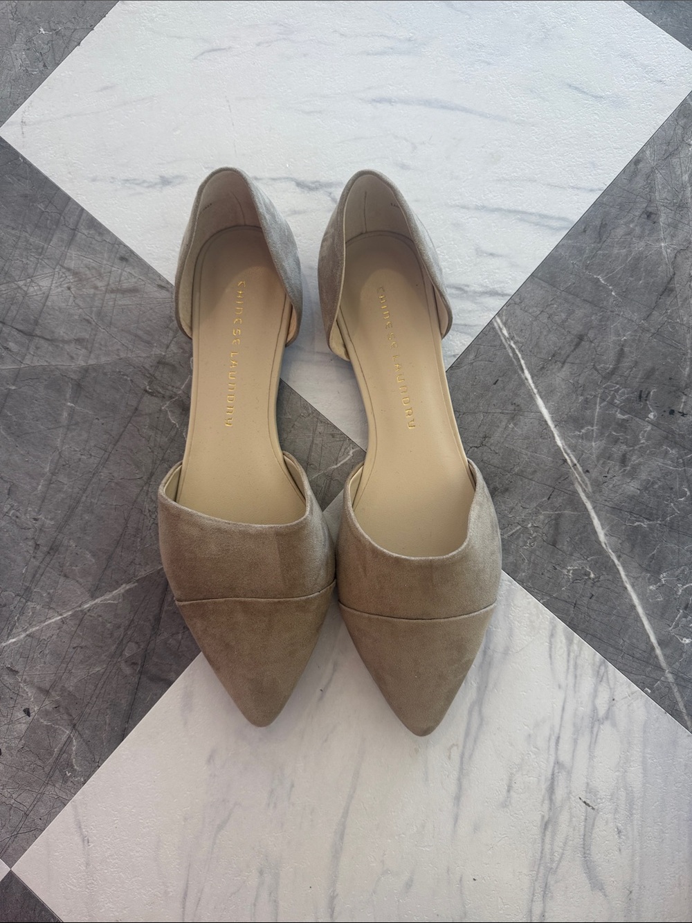 Chinese Laundry Taupe Suede Pointed D'Orsay Flats